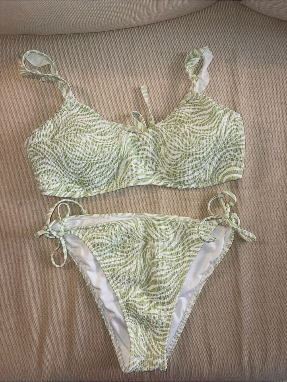 Green and White Tie-Side Bikini Set